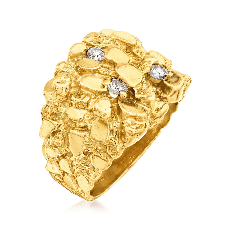 C. 1970 Vintage 14kt Yellow Gold Nugget Ring with .40 ct. t.w. Diamonds image number 2