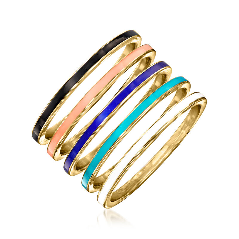 Multicolored Enamel Jewelry Set: Five Rings in 18kt Gold Over Sterling image number 2