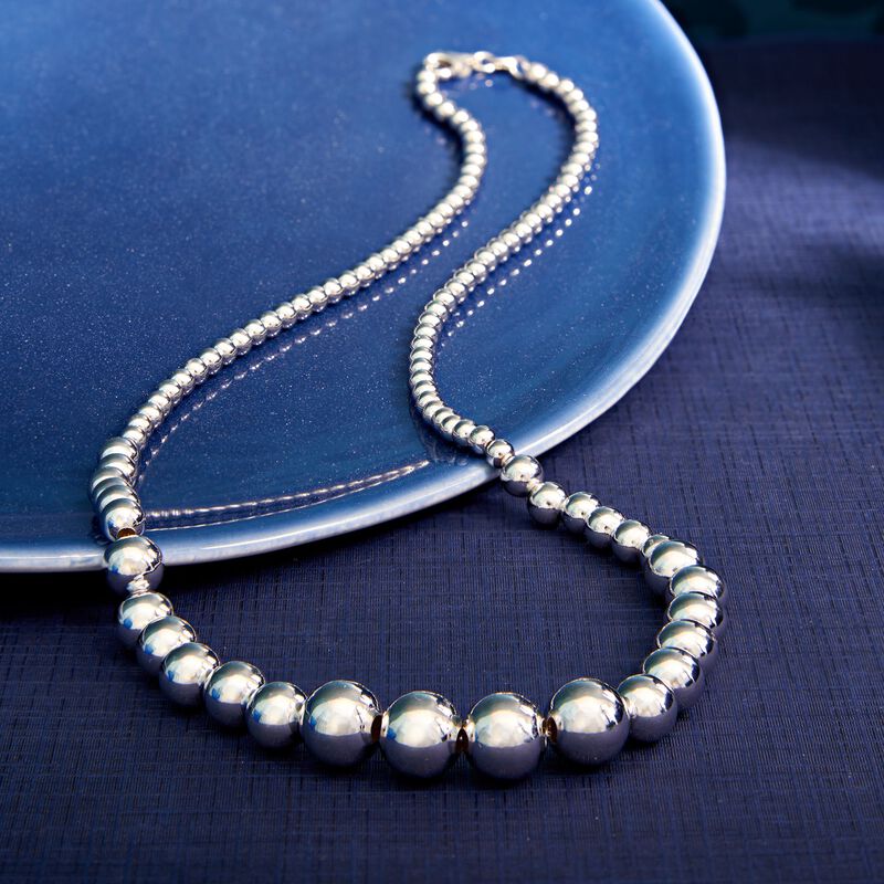 Italian 4-10mm Sterling Silver Bead Graduated Necklace image number 5