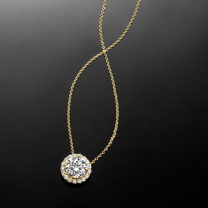 2.00 ct. t.w. Lab-Grown Diamond Halo Pendant Necklace in 14kt Yellow Gold image number 5