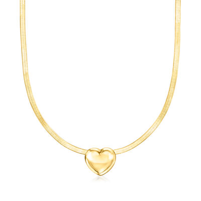 Italian 18kt Gold Over Sterling Heart Herringbone Necklace