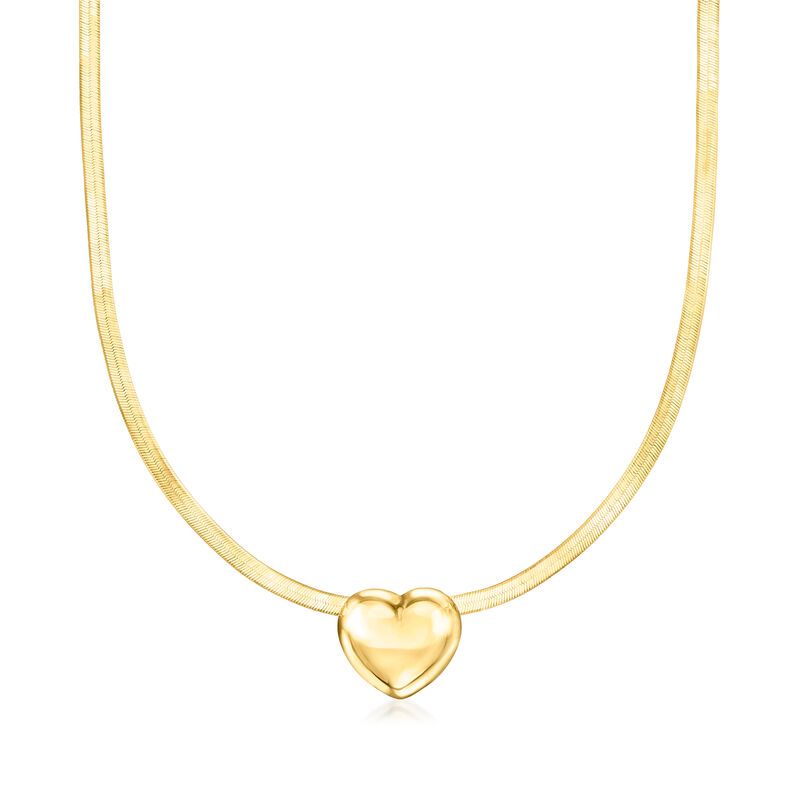 Italian 18kt Gold Over Sterling Heart Herringbone Necklace. 18&quot; image number 1