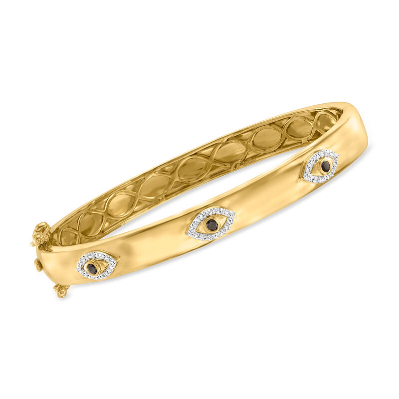 .38 ct. t.w. White and Black Diamond Evil Eye Bangle Bracelet in 18kt Gold Over Sterling image number 0