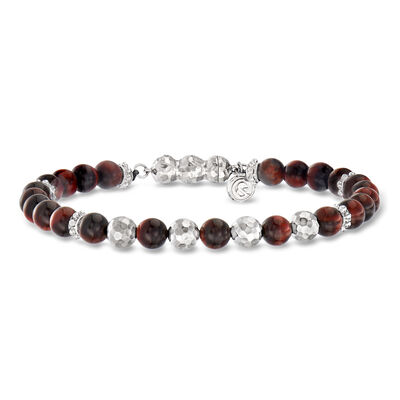 Gabriel & Co. Men's Tiger Eye and Sterling Silver Bead Bracelet