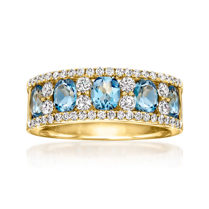 1.50 ct. t.w. Aquamarine and .75 ct. t.w. Diamond Ring in 18kt Yellow Gold image number 0