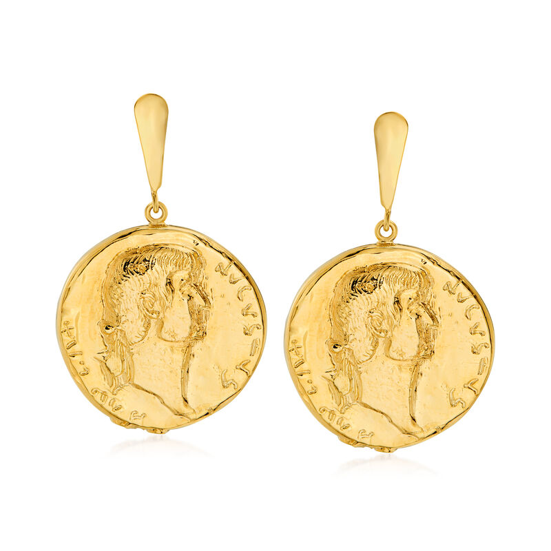 Italian 14kt Yellow Gold Ancient Coin Drop Earrings image number 0
