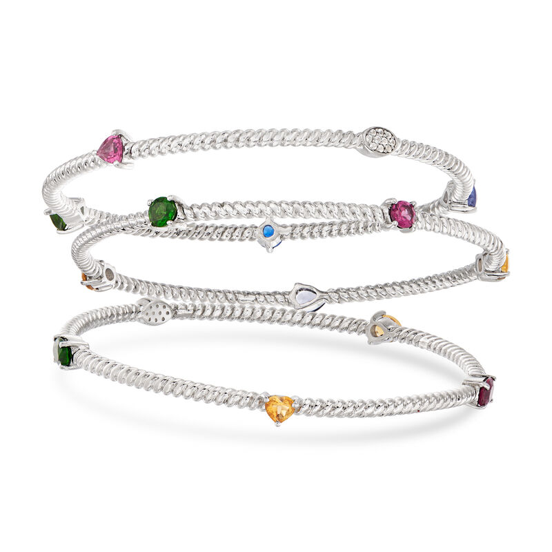 3.50 ct. t.w. Multi-Gemstone Jewelry Set: Three Bangle Bracelets in Sterling Silver image number 2