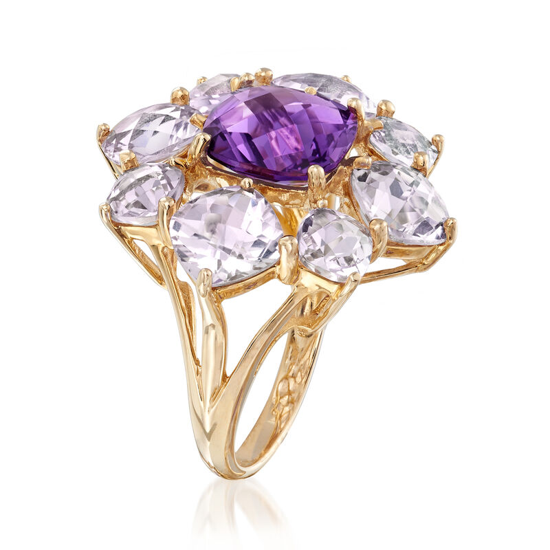C. 1980 5.60 ct. t.w. Rock Crystal and 3.15 Carat Amethyst Floral Ring in 14kt Yellow Gold. Size 7 image number 2