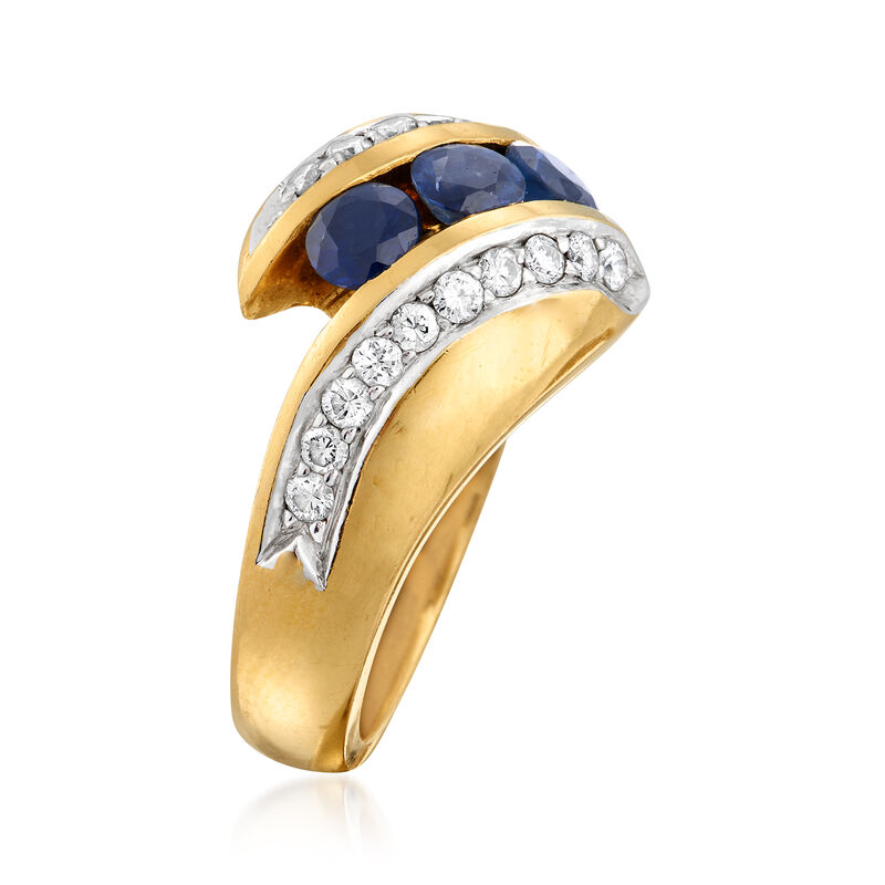 C. 1980 Vintage .90 ct. t.w. Sapphire and .50 ct. t.w. Diamond Bypass Ring in 18kt Yellow Gold. Size 7.25 image number 2