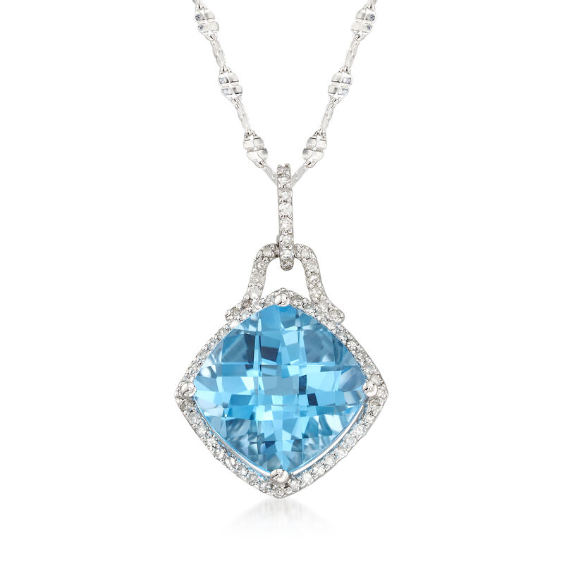 9.25 Carat Blue Topaz and .25 ct. t.w. Diamond Pendant in 14kt White Gold image number 0