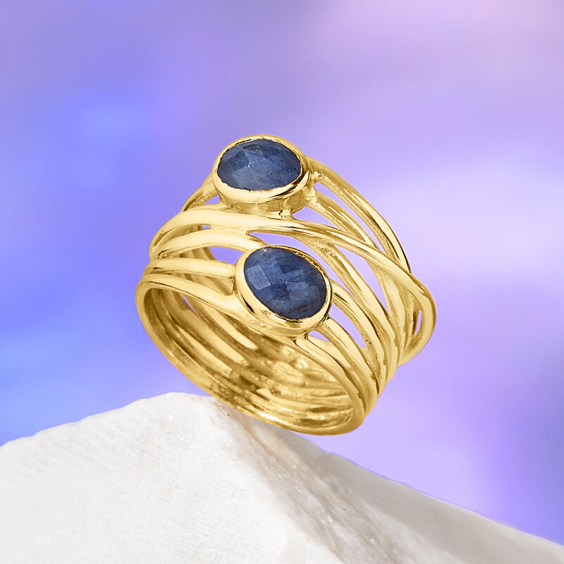 1.40 ct. t.w. Sapphire Highway Ring in 18kt Gold Over Sterling image number 3