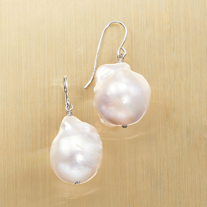 12-13mm Cultured Baroque Pearl Drop Earrings in Sterling Silver image number 3