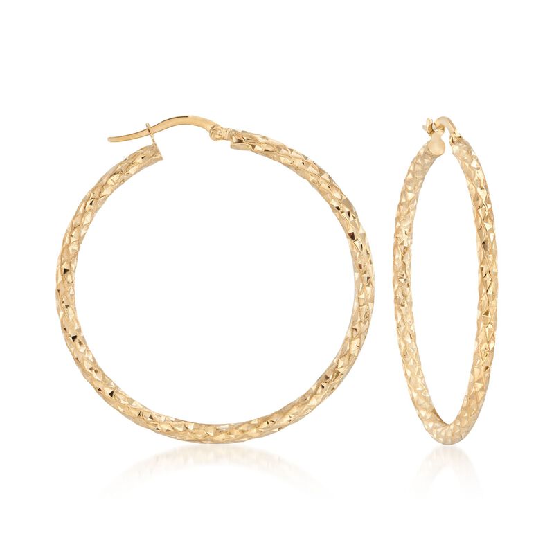 Italian 14kt Yellow Gold Textured Hoop Earrings image number 0