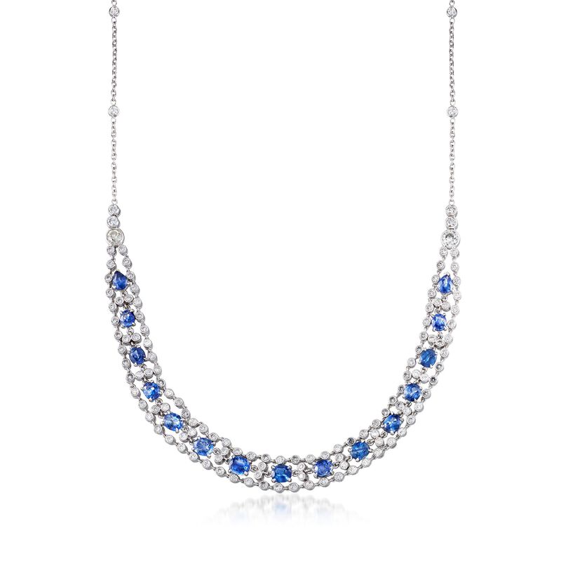 C. 1980 Vintage 9.30 ct. t.w. Sapphire and 3.75 ct. t.w. Diamond Necklace in 18kt White Gold image number 0