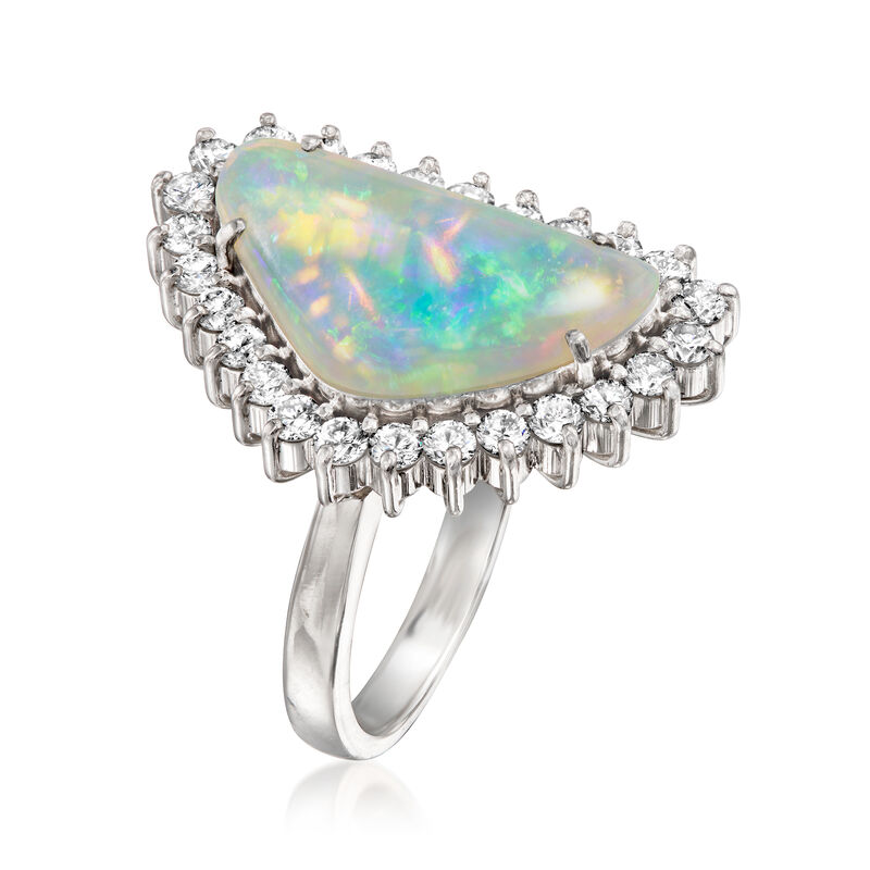 C. 2020 Vintage Opal and 1.55 ct. t.w. Diamond Ring in Platinum. Size 8 image number 2