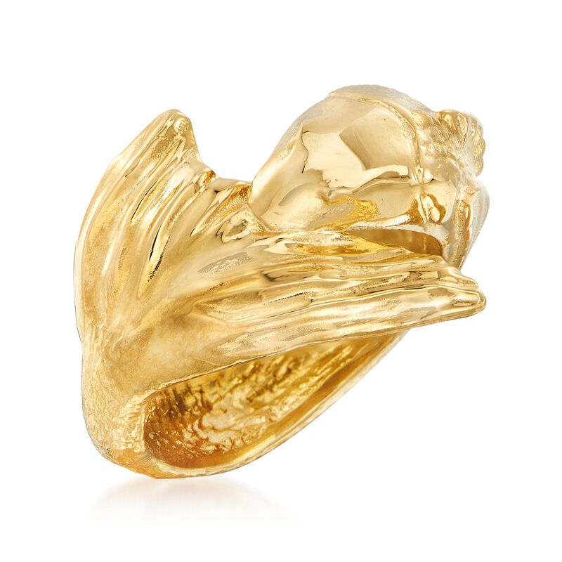 Italian 18kt Gold Over Sterling Textured and Polished Fish Ring image number 2