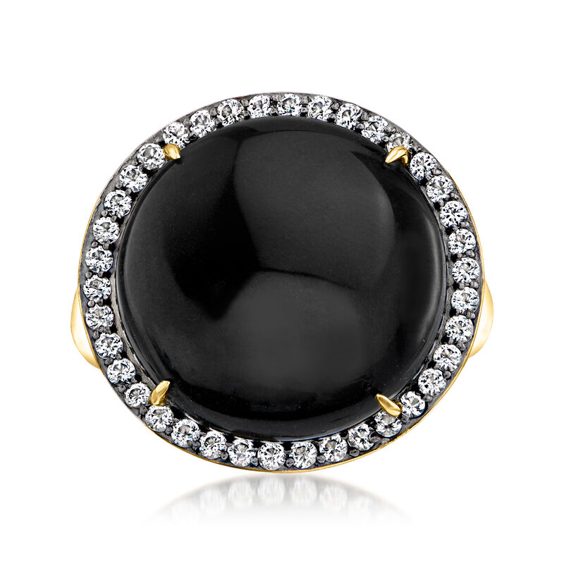 Onyx and .70 ct. t.w. White Topaz Ring in 18kt Gold Over Sterling image number 0