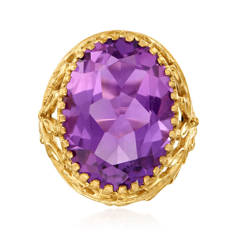 C. 1970 Vintage 10.00 Carat Amethyst Floral Ring in 10kt and 14kt Yellow Gold image number 0