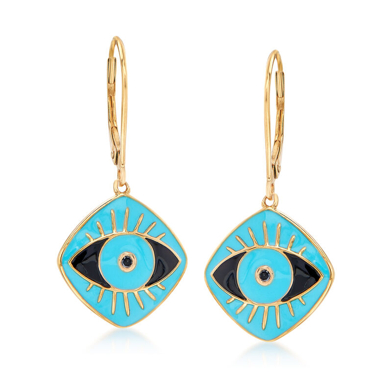 Black and Blue Enamel Evil Eye Drop Earrings in 18kt Gold Over Sterling image number 0
