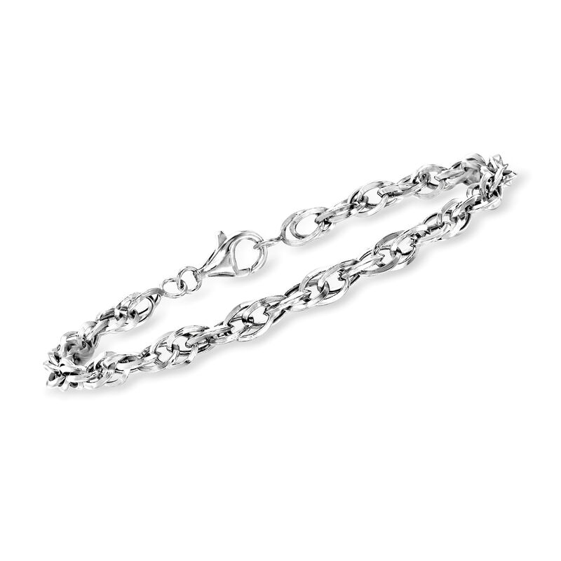 14kt White Gold Interlocking Double-Oval Link Bracelet image number 0