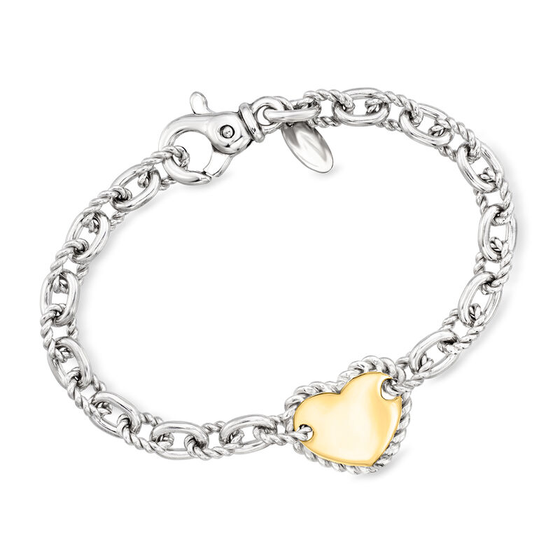 Phillip Gavriel &quot;Italian Cable&quot; Sterling Silver Cable-Link Heart Bracelet with 18kt Yellow Gold. 7&quot; image number 0