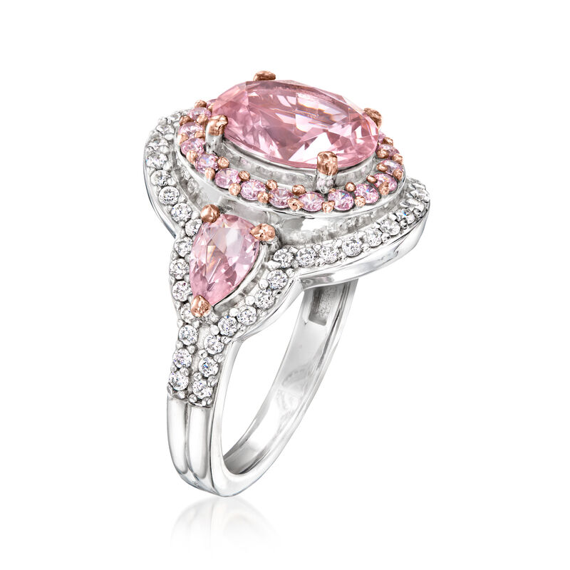 3.60 ct. t.w. Simulated Morganite Ring with .40 ct. t.w. CZs in Sterling Silver image number 2
