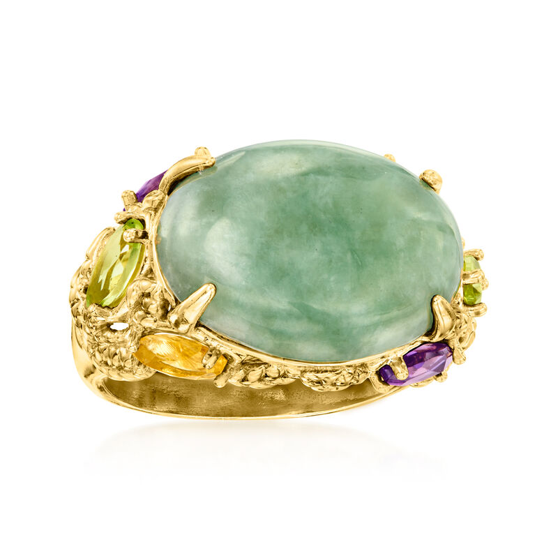 Jade and .90 ct. t.w. Multi-Gemstone Ring in 18kt Gold Over Sterling image number 3