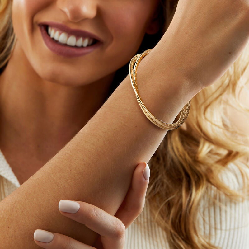 14kt Gold-Plated Interlocking Bangle Bracelet image number 1