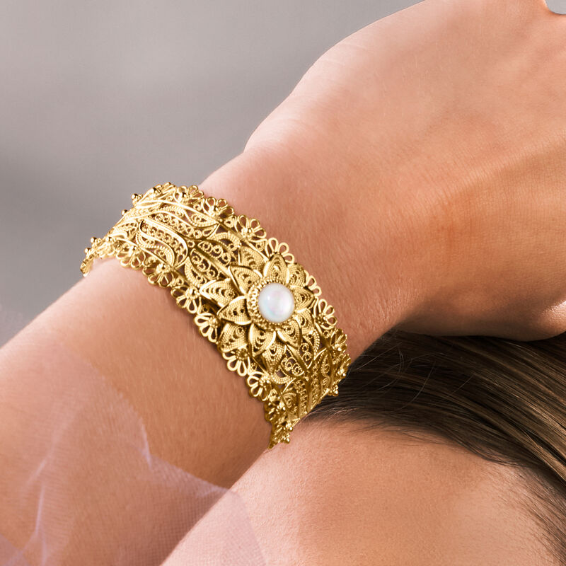 Mother-of-Pearl Floral Vintage-Style Cuff Bracelet in 18kt Gold Over Sterling image number 2