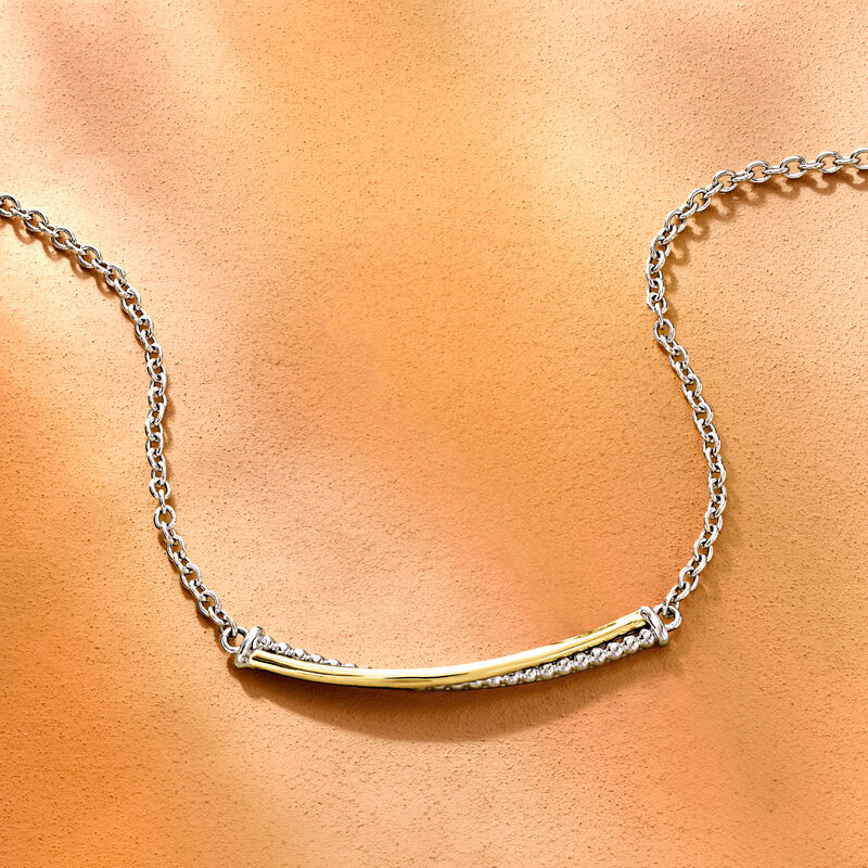 Gabriel & Co. Sterling Silver and 14kt Yellow Gold Crisscross Bar Necklace. 18" image number 2