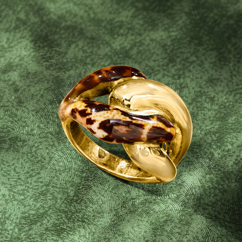 Italian Leopard-Print Enamel Link Ring in 18kt Gold Over Sterling image number 5