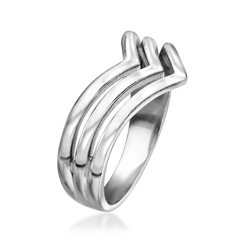 Sterling Silver Three-Row Chevron Ring image number 2