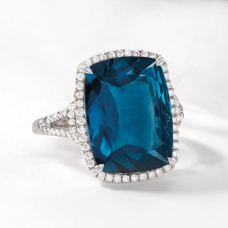 12.00 Carat London Blue Topaz and .40 ct. t.w. Diamond Ring in 14kt White Gold image number 4