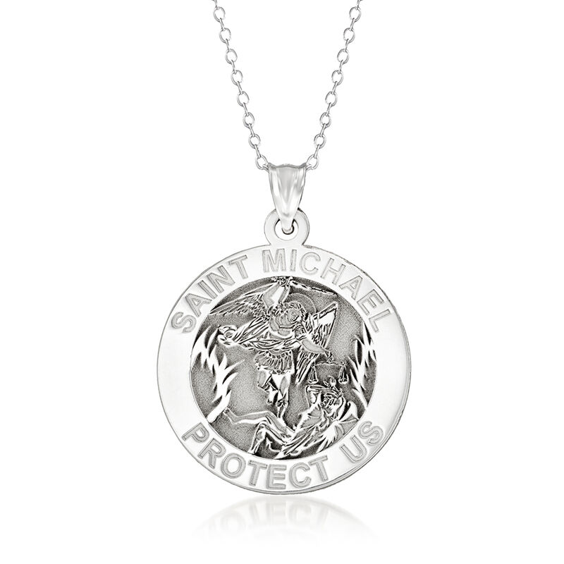 Sterling Silver Saint Michael Medal Pendant Necklace. 18&quot; image number 0