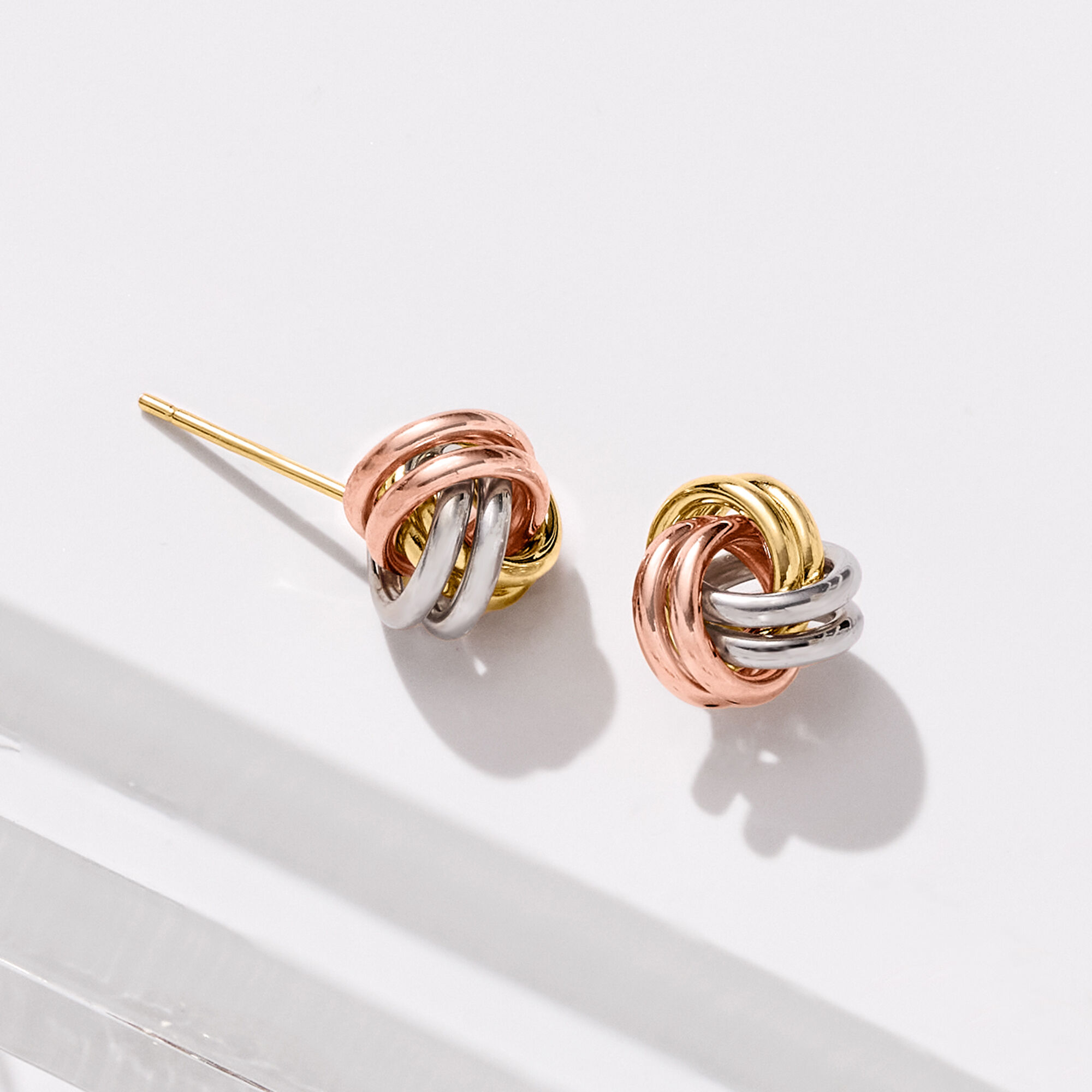 14kt Tri-Colored Gold Love Knot Earrings | Ross Simons