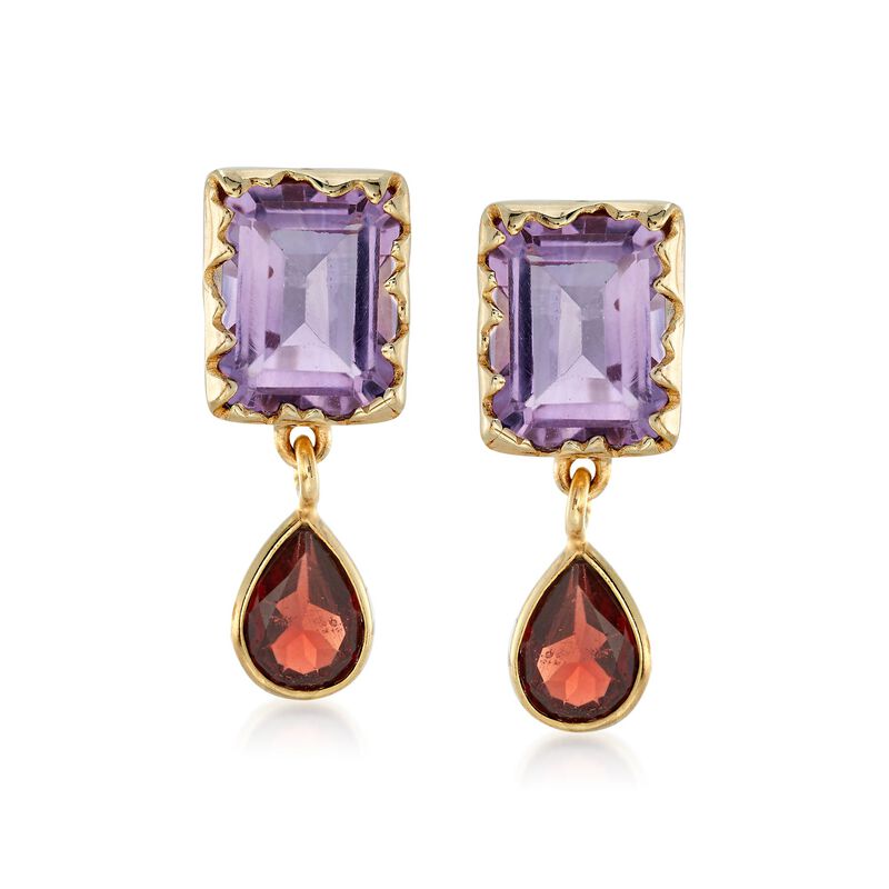 6.00 ct. t.w. Amethyst and 3.00 ct. t.w. Garnet Earrings in 18kt Gold Over Sterling image number 0