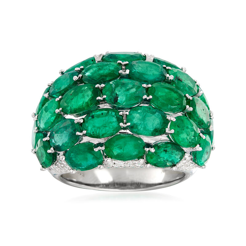 C. 1980 Vintage 11.96 ct. t.w. Emerald and .63 ct. t.w. Diamond Multi-Row Ring in 18kt White Gold image number 0