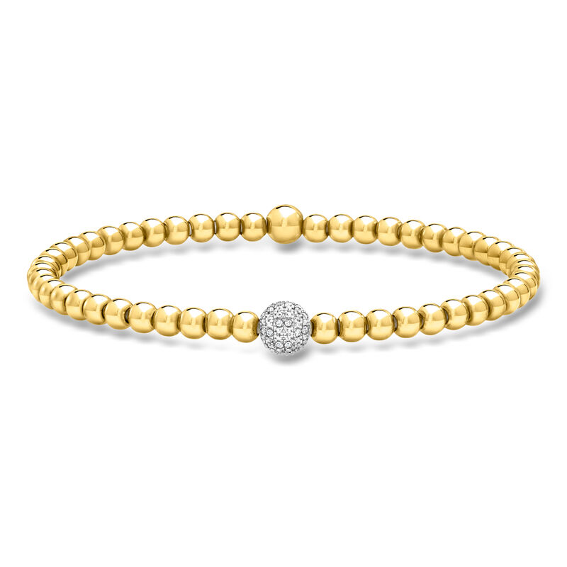 4mm 18kt Gold Over Sterling Bead Stretch Bracelet with .10 ct. t.w. Lab-Grown Diamond Station in Sterling Silver image number 0