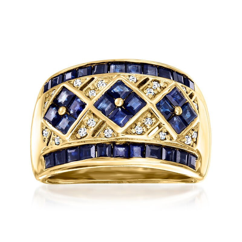 C. 1980 Vintage 3.00 ct. t.w. Sapphire and .10 ct. t.w. Diamond Ring in 14kt Yellow Gold image number 0