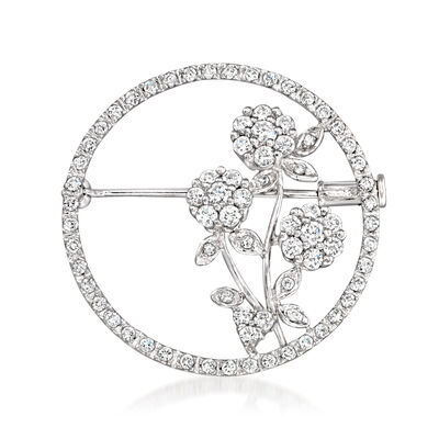 C. 1980 Vintage .55 ct. t.w. Diamond Flower Pin in 18kt White Gold
