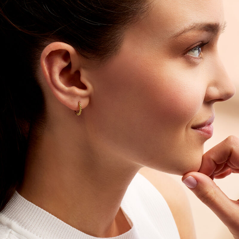 14kt Yellow Gold Beaded Huggie Hoop Earrings. 3/8" image number 2