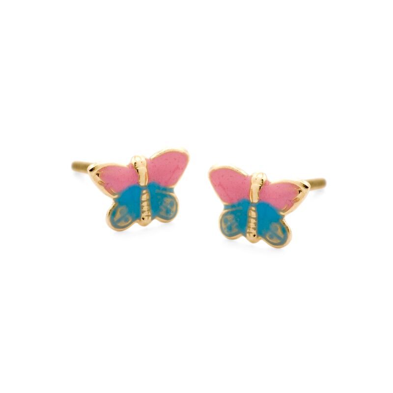 Child's Pink and Blue Enamel Butterfly Earrings in 14kt Yellow Gold  image number 0