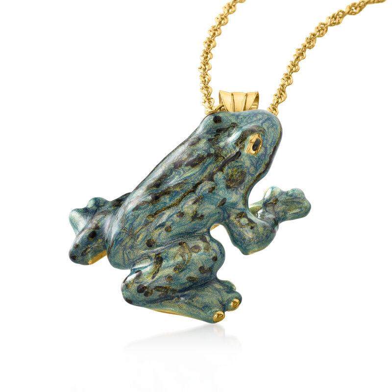 Italian Green Enamel Frog Pendant Necklace in 18kt Gold Over Sterling  image number 2