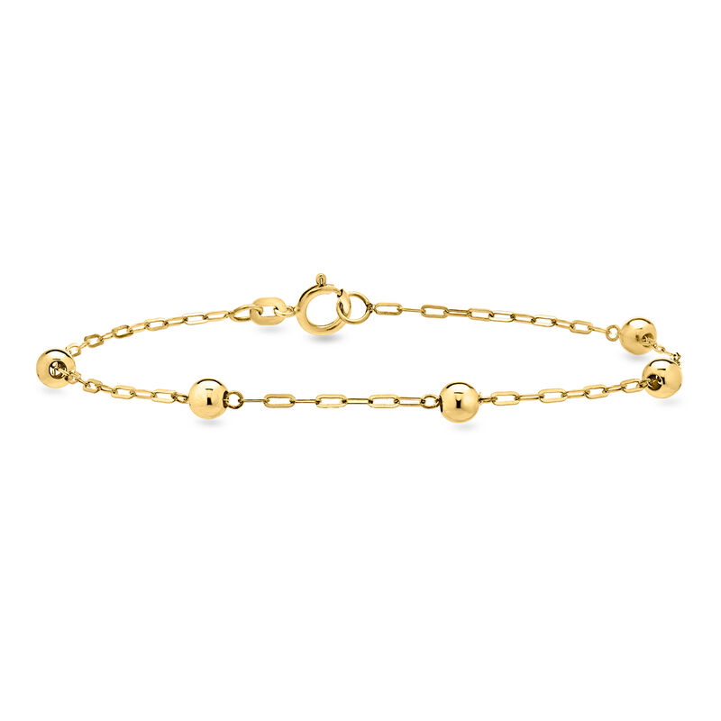 Italian 10kt Yellow Gold Paper Clip Link Bead Station Bracelet image number 0