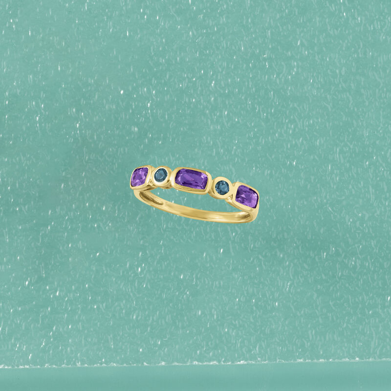 .70 ct. t.w. Amethyst and .10 ct. t.w. London Blue Topaz Ring in 14kt Yellow Gold image number 4