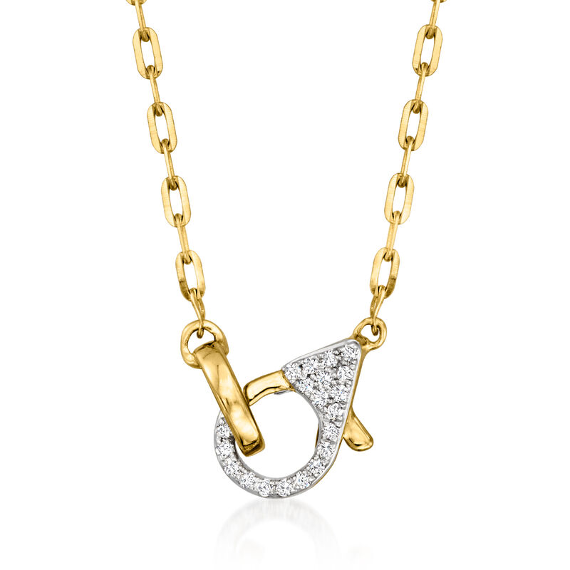 14kt Yellow Gold Paper Clip Link Necklace with .16 ct. t.w. Diamond Lobster Clasp. 18&quot; image number 1