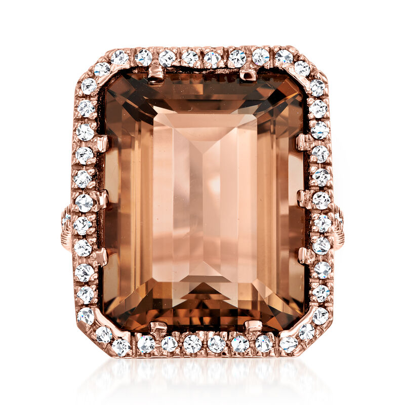 25.00 Carat Smoky Quartz and .54 ct. t.w. Diamond Ring in 14kt Rose Gold image number 0