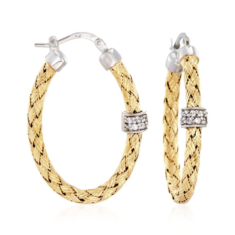 Charles Garnier &quot;Torino&quot; .20 ct. t.w. CZ Oval Hoop Earrings in Two-Tone Sterling Silver. 1 1/4&quot; image number 0