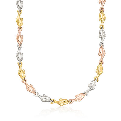 C. 1980 Vintage 14kt Tri-Colored Gold Dolphin-Link Necklace