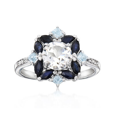 1.78 ct. t.w. White and Sky Blue Topaz Ring with .80 ct. t.w. Sapphires in Sterling Silver